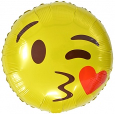 Фольгированный шар (46 см) Круг, Смайл Эмоции (С поцелуем)